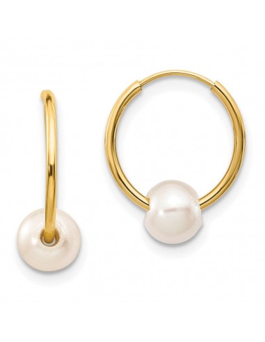 14k 5-6mm White Semi-round Freshwater Cultured Pearl Endless Hoop Earrings du meilleur 