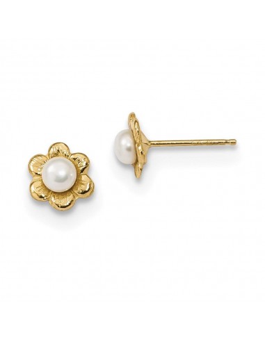 14k 3-4mm White Button Freshwater Cultured Pearl Post Earrings soldes