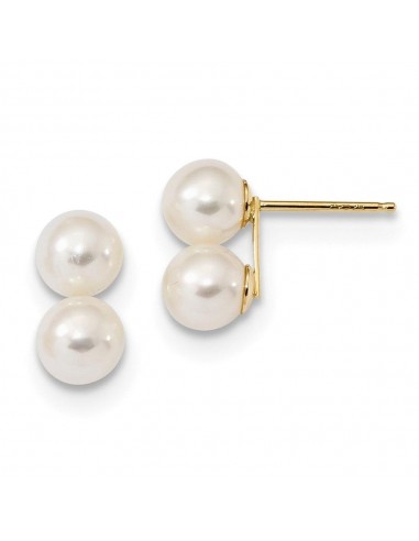 14k 6-7mm White Round FW Cultured Double Pearl Post Earrings Venez acheter