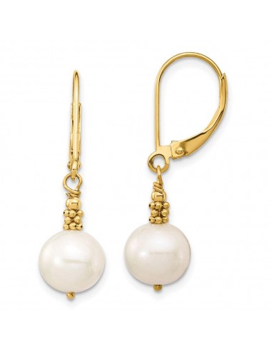 14k 8-9mm Near Round White FWC Pearl Leverback Earrings paiement sécurisé