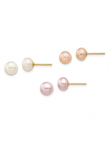 14k 6-7mm Button Freshwater Cultured Pearl Boxed 3 pair Post Earrings Set Comparez plus de prix