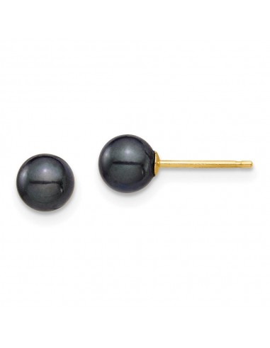 14K 5-6mm Round Black Saltwater Akoya Cultured Pearl Stud Post Earrings en ligne des produits 