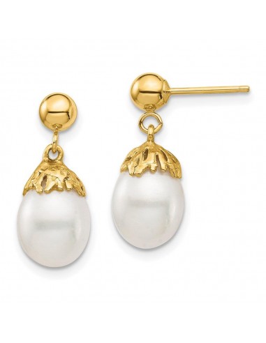 14K 7-8mm White Rice Freshwater Cultured Pearl Dangle Post Earrings Toutes les collections ici