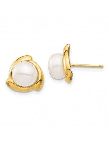 14K 7-8mm White Button Freshwater Cultured Pearl Post Earrings 2024