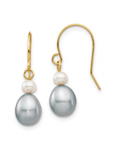 14k 4-7mm White/Grey Round/Rice FW Cultured Pearl Dangle Earrings les muscles