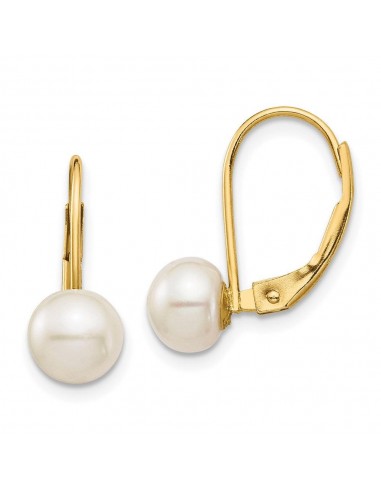 14K 6-7mm White Button Freshwater Cultured Pearl Leverback Earrings pas cheres