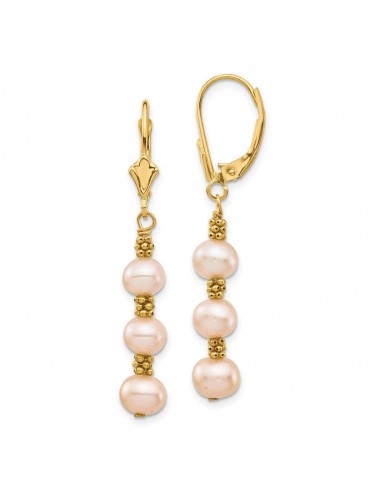 14K 5-6mm Pink Semi-round Freshwater Culutured Pearl Leverback Earrings Voir les baskets