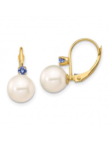 14K 8-8.5mm White Round FWC Pearl Tanzanite Leverback Earrings Les magasins à Paris