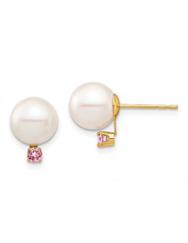 14K 8-8.5mm White Round Freshwater Cultured Pearl Pink Topaz Post Earrings 50% de réduction en Octobre 2024