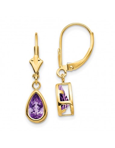 14k 8x5mm Amethyst Dangle Earrings Véritable concentré