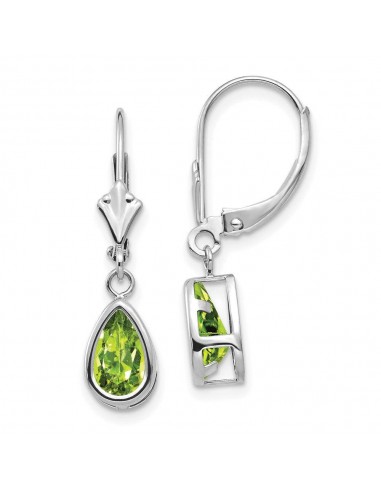 14k White Gold 8x5mm Pear Peridot Leverback Earrings livraison et retour toujours gratuits