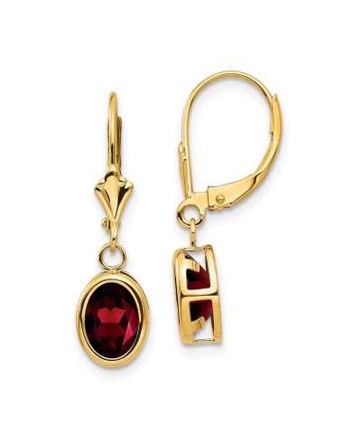 14k 8x6mm Oval Garnet Leverback Earrings Fin de série