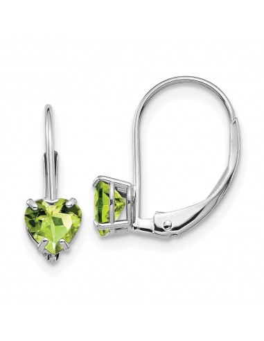 14k White Gold 5mm Heart Peridot Leverback Earrings en ligne des produits 