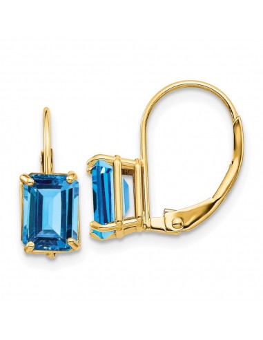 14k 7x5mm Emerald Cut Blue Topaz Leverback Earrings plus qu'un jeu 