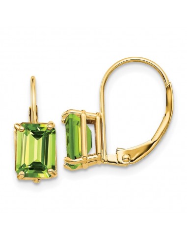 14k 7x5mm Emerald Cut Peridot Leverback Earrings pas cher 