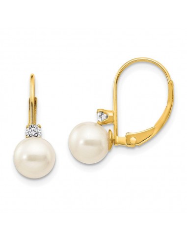 14k 6-6.5mm Pearl & Diamond Leverback Earring Mounting la chaussure