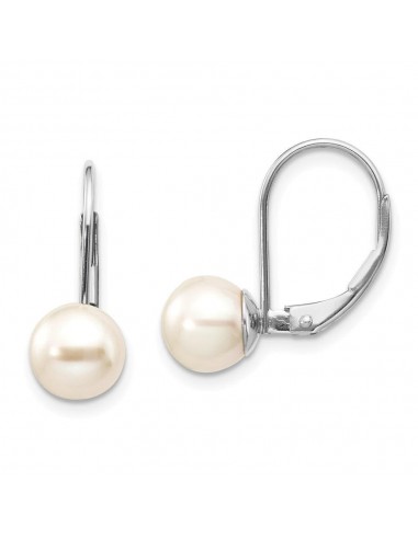 14k White Gold 7-8mm Round Freshwater Cultured Pearl Leverback Earrings pas cher chine