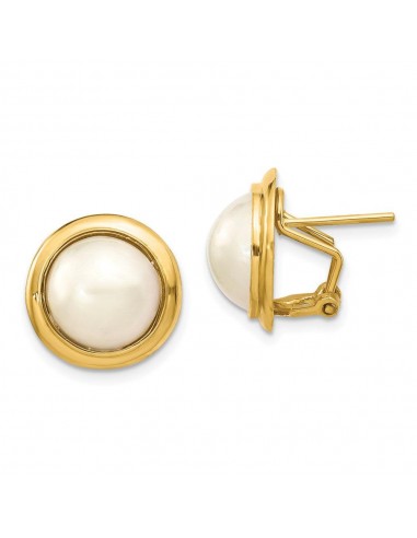 14k 10-11mm White Freshwater Cultured Mabe Pearl Omega Back Earrings l'achat 