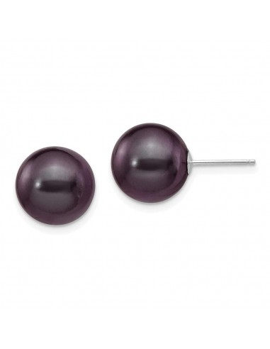 14k White Gold 10-11mm Black Round FW Cultured Pearl Stud Post Earrings plus qu'un jeu 