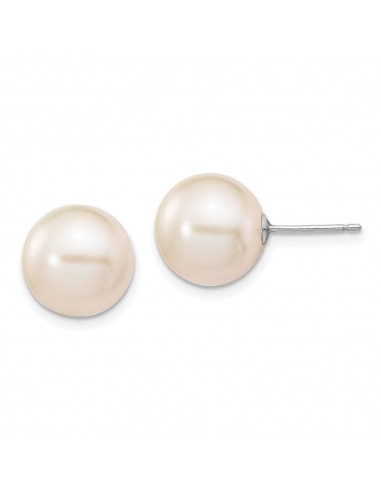 14k White Gold 10-11mm White Round FW Cultured Pearl Stud Post Earrings des créatures d'habitude