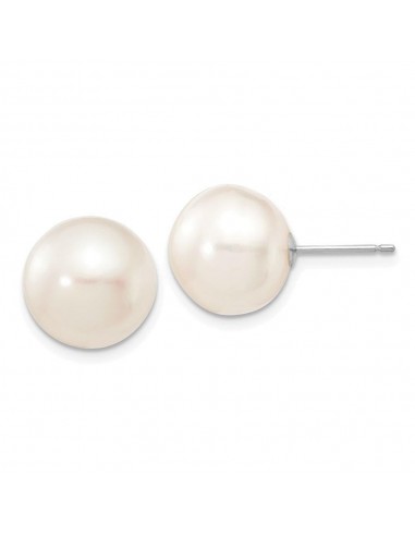 14k White Gold 11-12mm White Button FW Cultured Pearl Stud Post Earrings Paris Déstockage Promo