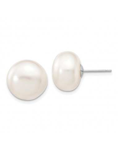 14k White Gold 12-13mm White Button FW Cultured Pearl Stud Post Earrings 2024