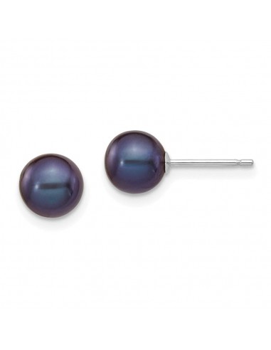 14k White Gold 6-7mm Black Round FW Cultured Pearl Stud Post Earrings prix