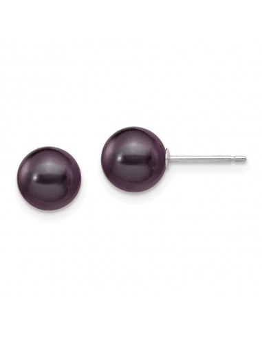 14k White Gold 7-8mm Black Round FW Cultured Pearl Stud Post Earrings suggérées chez