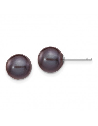 14k White Gold 8-9mm Black Round FW Cultured Pearl Stud Post Earrings vente chaude votre 