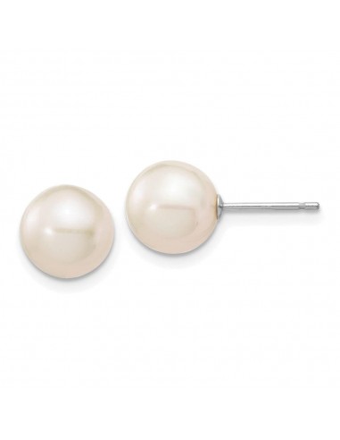 14k White Gold 8-9mm White Round FW Cultured Pearl Stud Post Earrings les muscles