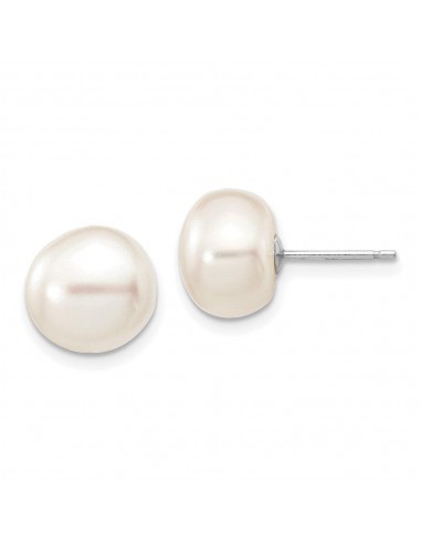 14k White Gold 9-10mm White Button FW Cultured Pearl Stud Post Earrings basket pas cher