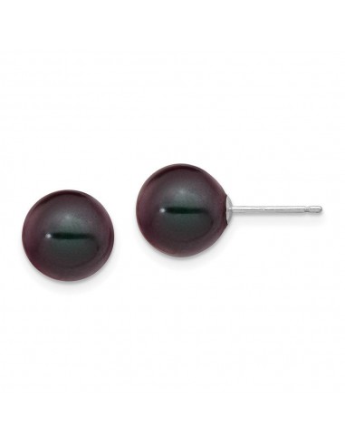 14k White Gold 9-10mm Black Round FW Cultured Pearl Stud Post Earrings 2024