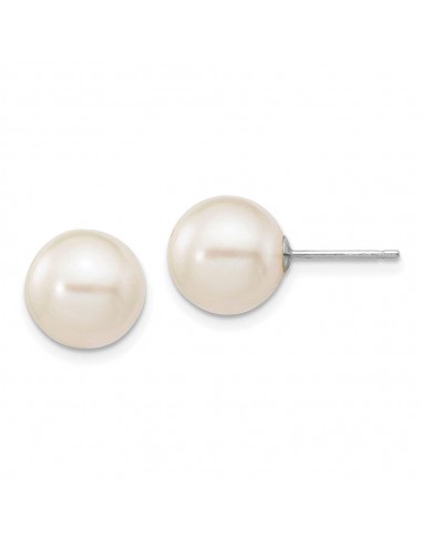 14k White Gold 9-10mm White Round FW Cultured Pearl Stud Post Earrings Dans la société mordern