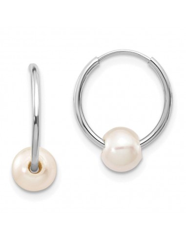 14k White Gold 5-6mm White Freshwater Cultured Pearl Endless Hoop Earrings le concept de la Pate a emporter 