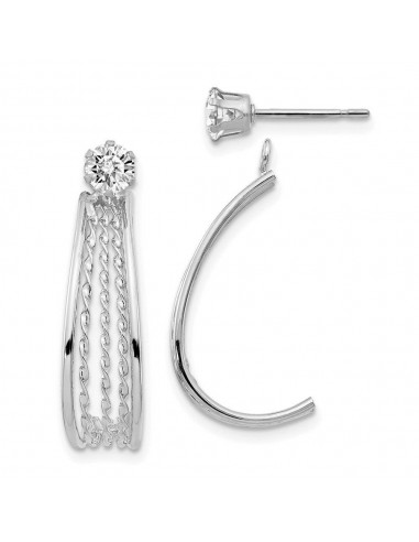 14K White Gold J Hoop Polished w/CZ Stud Earrings sélection de produits