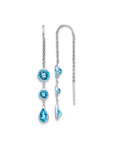 14k White Gold Blue Topaz Dangle U Wire Earrings livraison gratuite