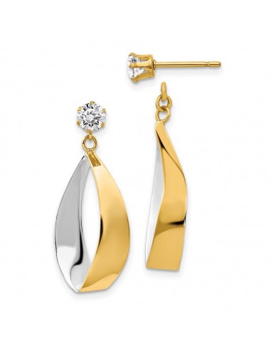 14k Oval Dangle Jacket w/Rhodium and CZ Earrings paiement sécurisé