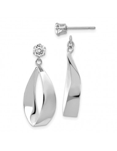 14k White Gold Polished Oval Dangle with CZ Stud Earring Jackets Dans la société mordern