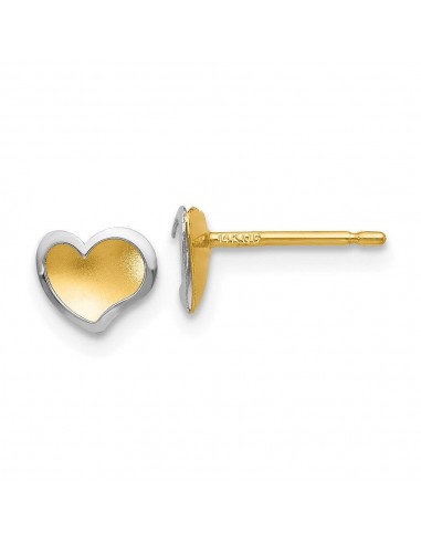 14k Two-tone Polished and Satin Heart Post Earrings destockage