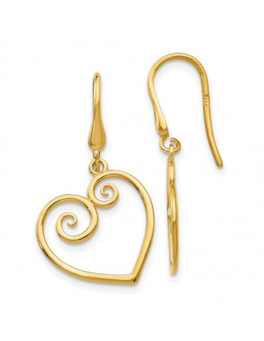 14K Yellow Gold Heart Dangle Shepherd Hook Earrings Comparez et commandez 