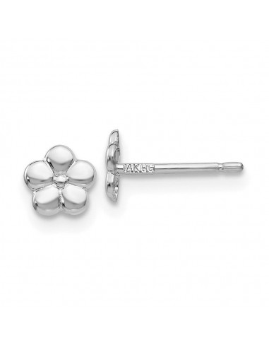 14k White Polished Flower Post Earrings brillant des détails fins