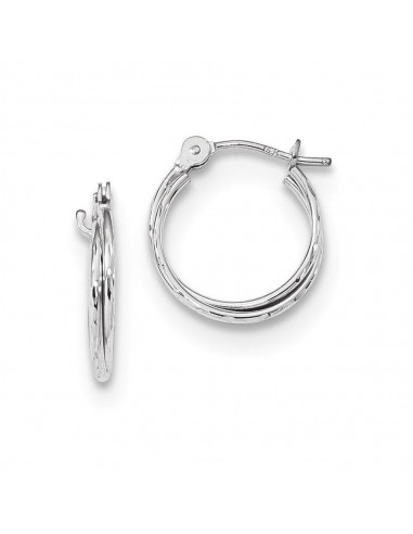 14k White Gold Polished Diamond Cut Double Hoops du meilleur 