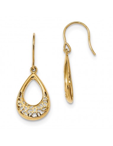 14k Polished Floral Teardrop Shepherd Hook Earrings prix pour 