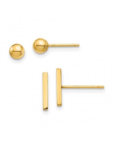 14K Bar and Ball Post Earrings Set En savoir plus