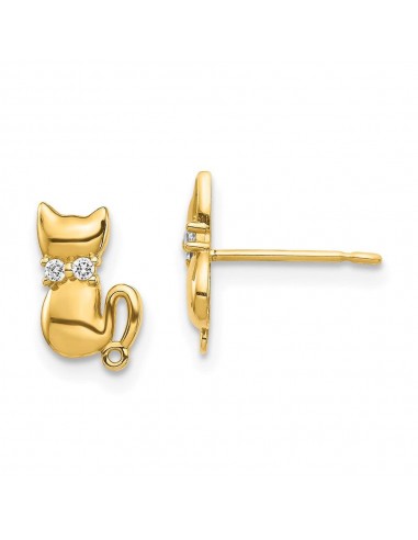 14K Sitting Cat CZ Bowtie Stud Earrings france