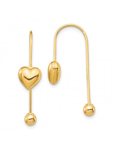 14K Puffed Heart w/Screw End Threader Earrings chez Cornerstreet bien 