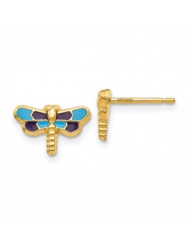 14k Enameled Dragonfly Earrings brillant des détails fins