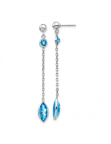 14k White Gold Blue Topaz Post Dangle Earrings en ligne