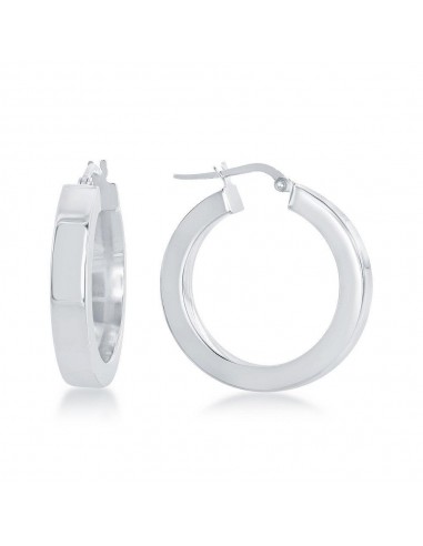 Sterling Silver Rhodium Plated Square Hollow Hoop Earrings france