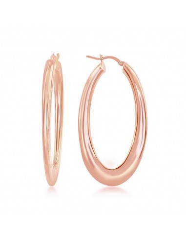 Sterling Silver Rose Gold Plated Bottom Flat Oval Hoop Earrings Les êtres humains sont 